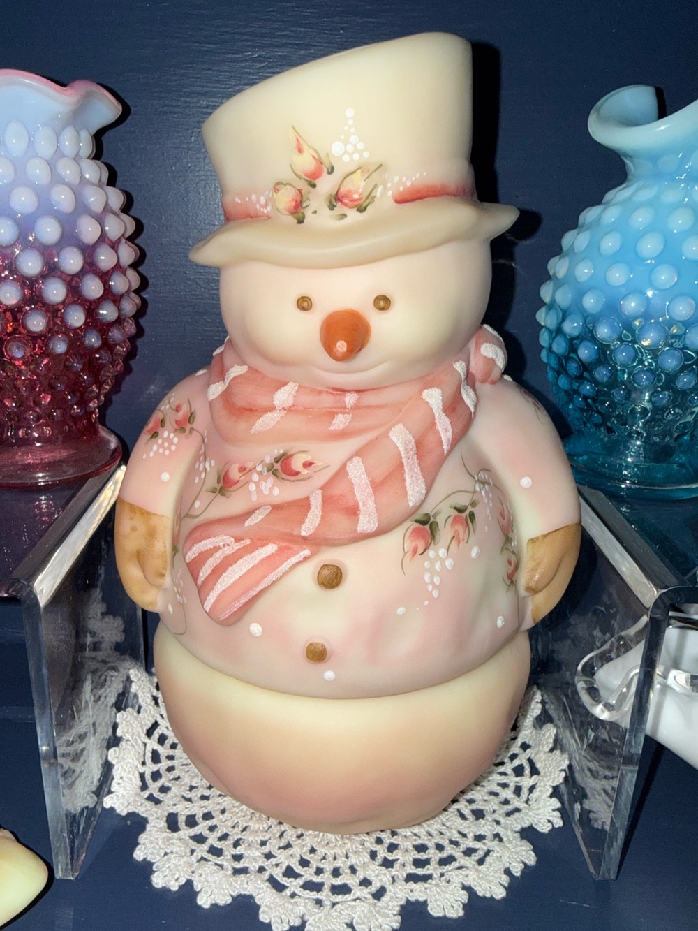 Fenton Burmese Snowman fairy lamp - Glows!